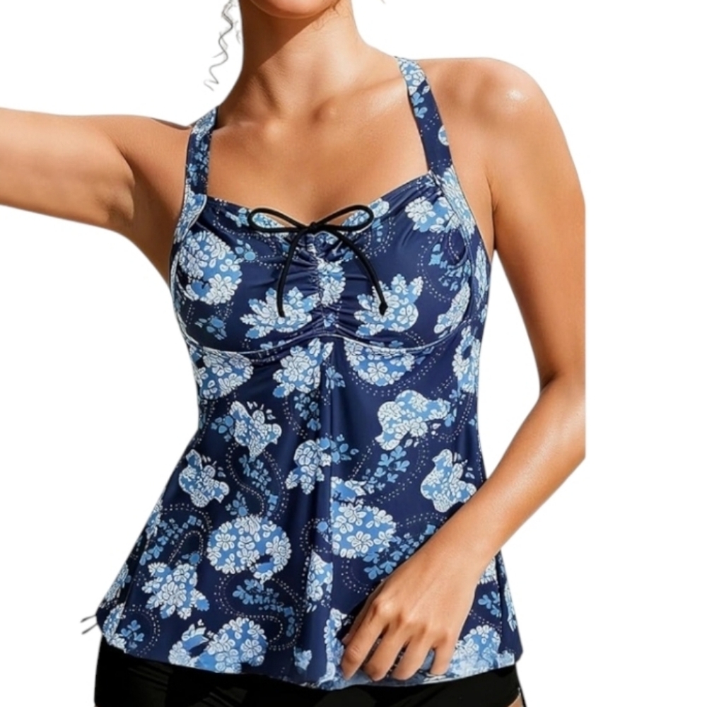 NWT Septangle Blue Floral Tankini Swim Top Size 10